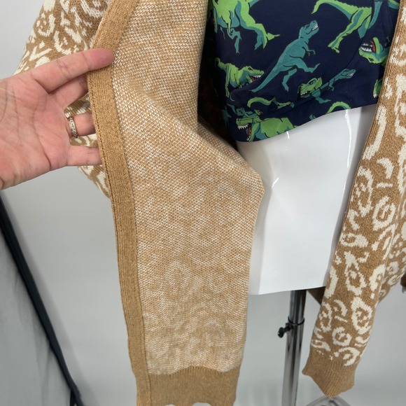 Current Elliott The Oversized Cardigan Camel Cream Leopard Print Nursing Size L - Picture 6 of 10